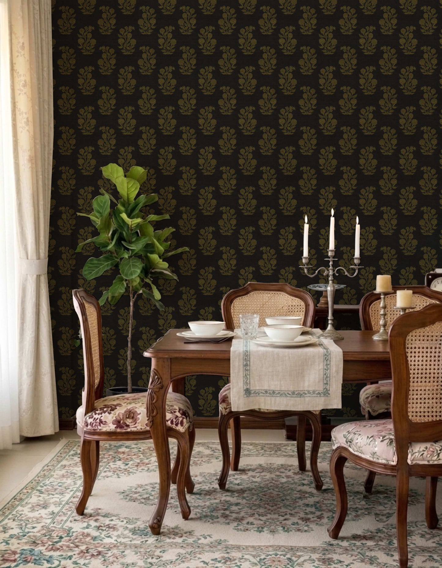 Nargis Wallpaper - is inspired by the Mughal miniature floral motifs