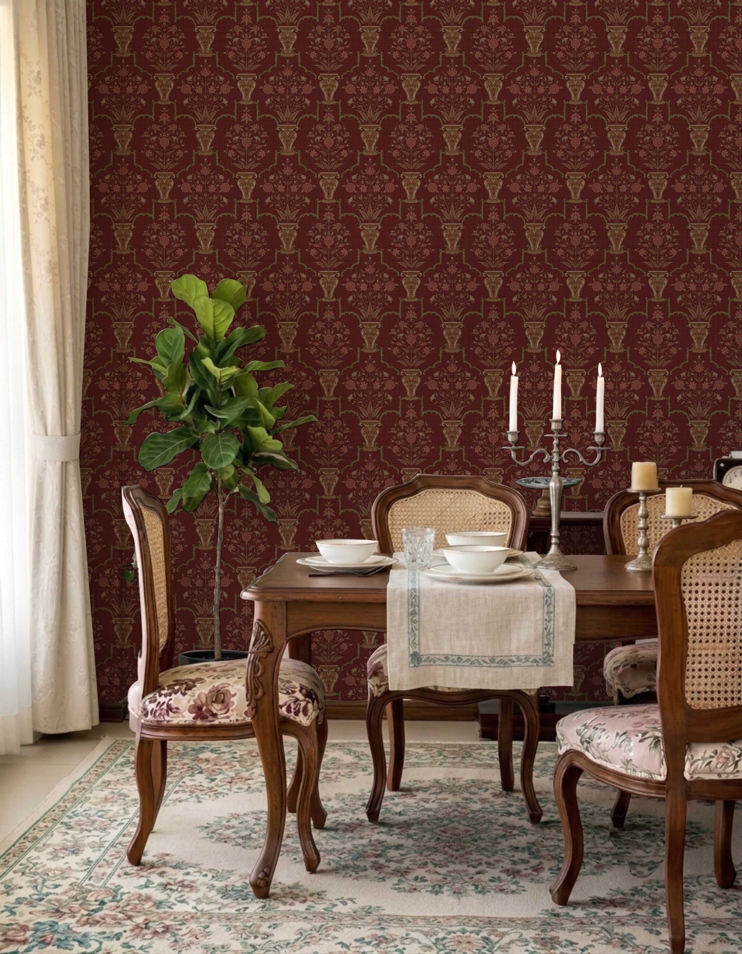 Mughal Grove Wallpaper - is inspired by the Mughal forest miniature paintings