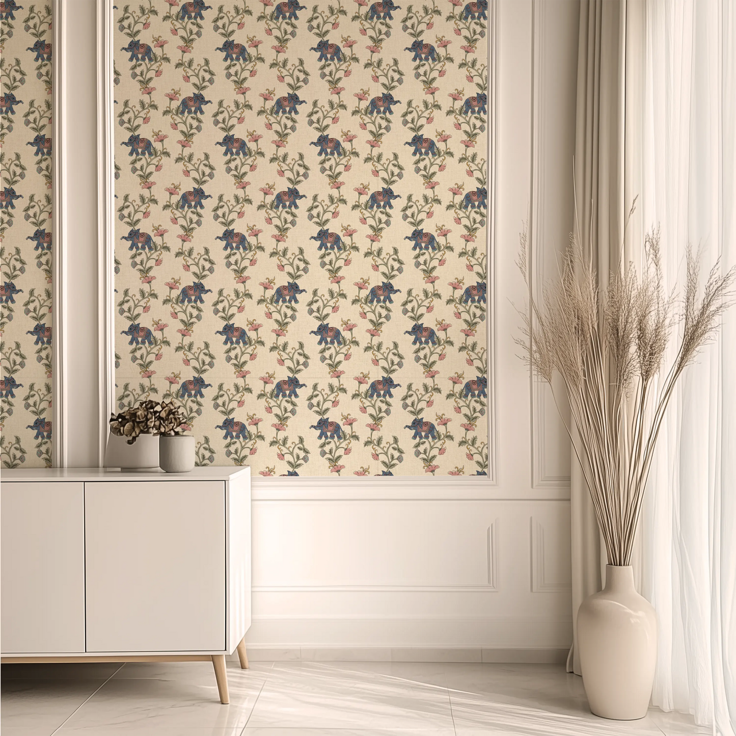 Gajagamini Wallpaper- Inspired by Kalamkari Patterns