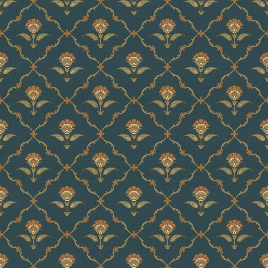 Noor Cartouche Wallpaper – Inspired by Mughal Floral Motifs