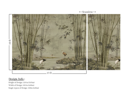 Bamboo Crane Garden Wallpaper