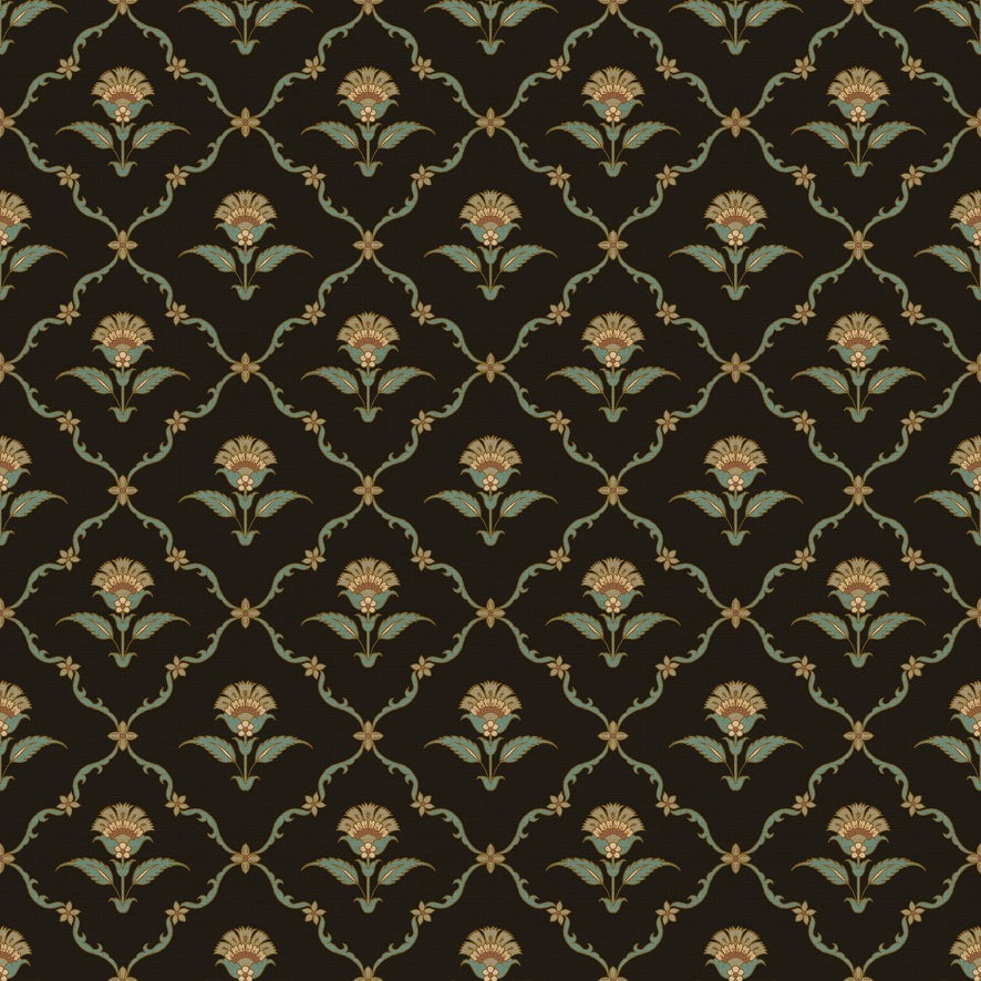 Noor Cartouche Wallpaper – Inspired by Mughal Floral Motifs