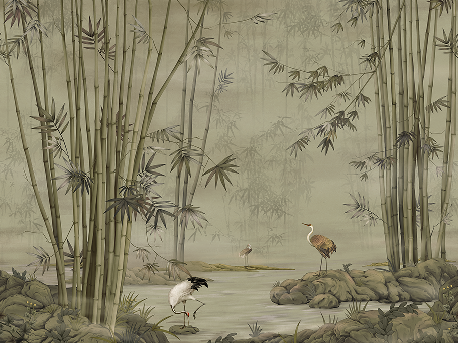 Bamboo Crane Wallpaper