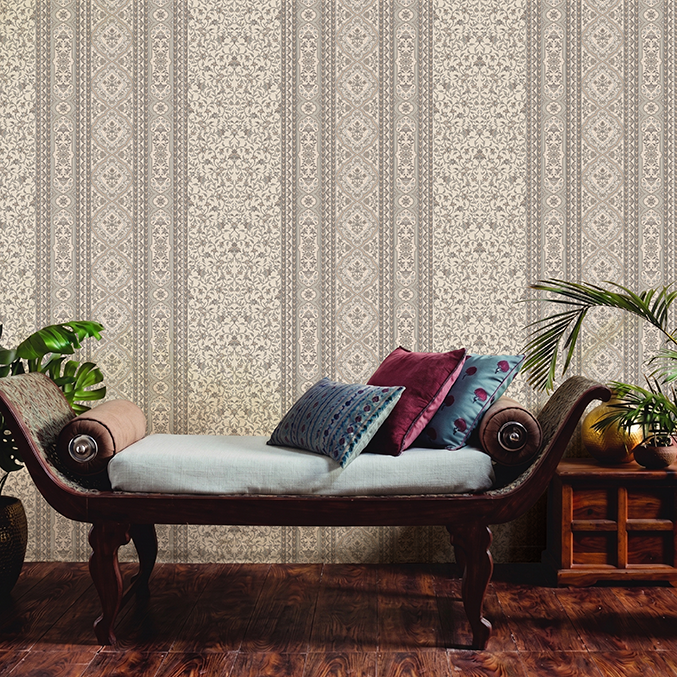 Mehrangarh Jaal Stripe Wallpaper – Inspired by Mughal Floral Panels