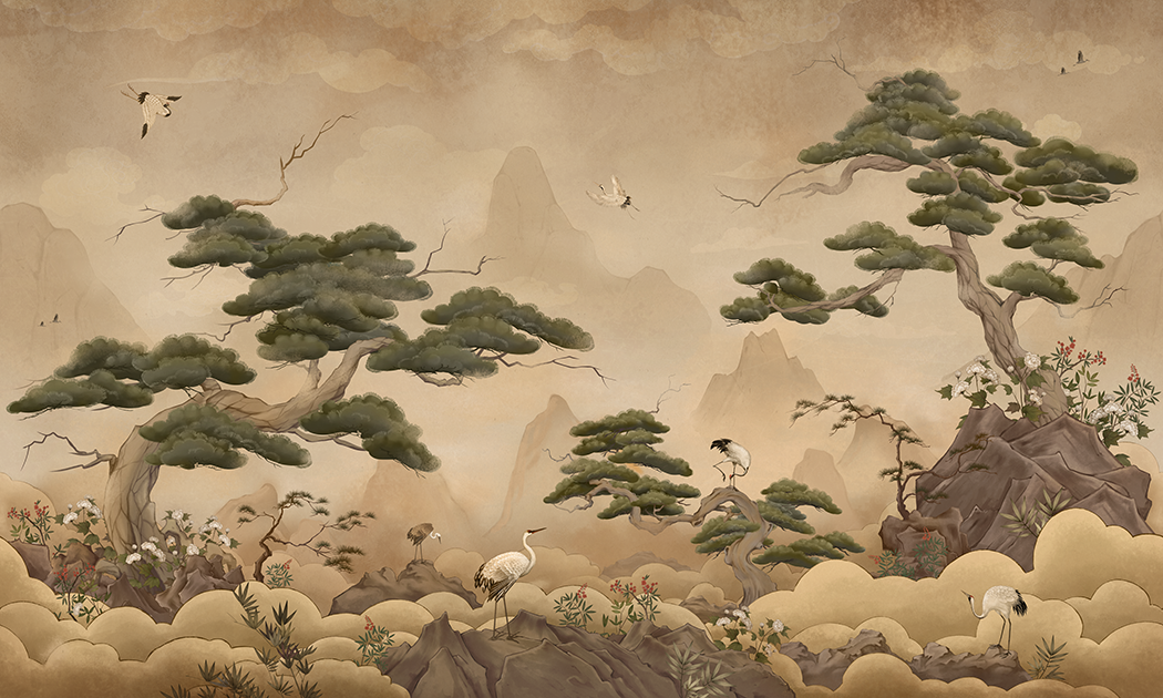 Stork Pine Garden Wallpaper
