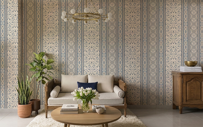Mehrangarh Jaal Stripe Wallpaper – Inspired by Mughal Floral Panels